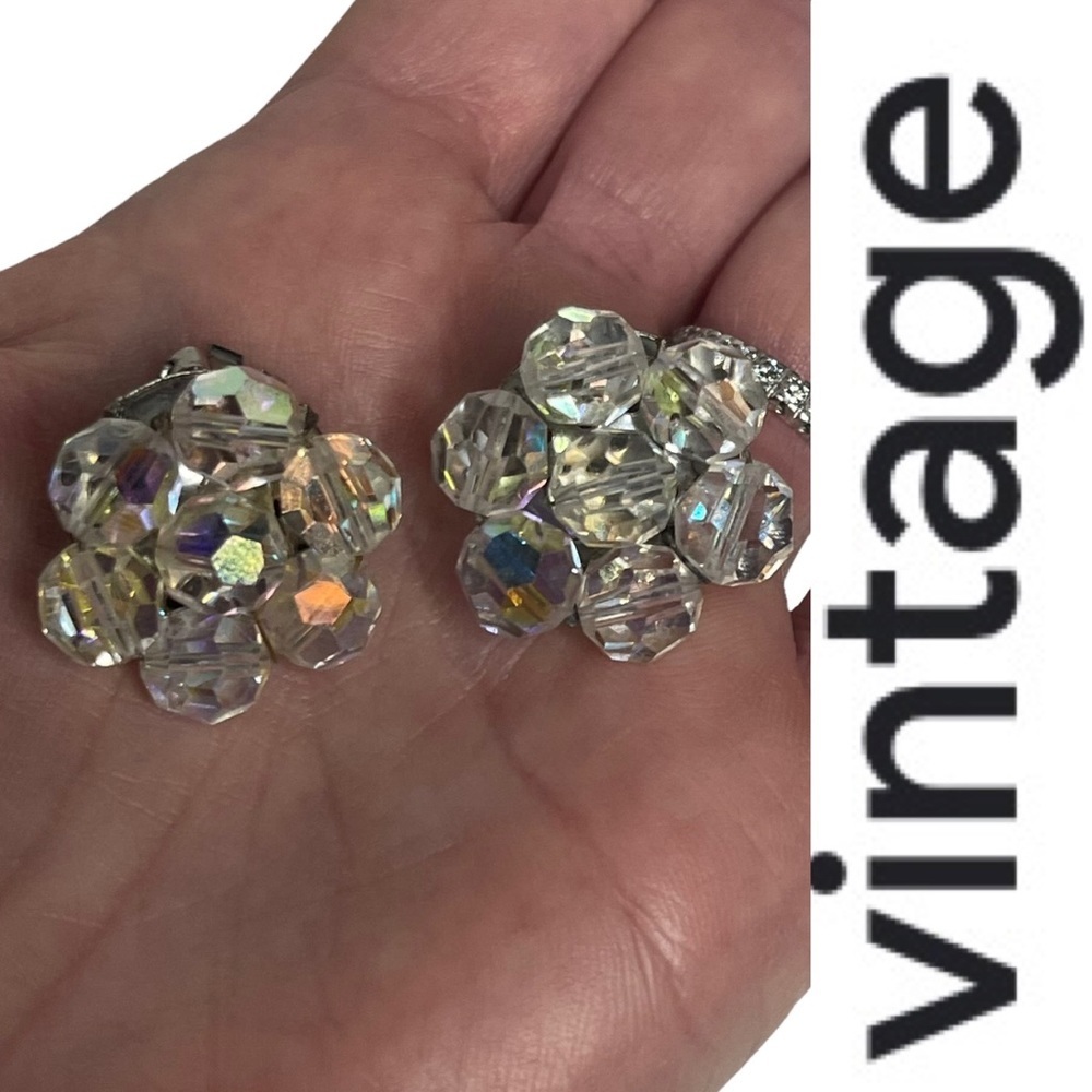 Vintage 70’s Crystal Flower Clip Back Earrings